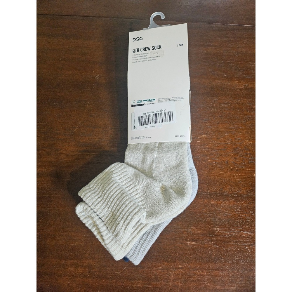 DSG QTR Crew Socks Mens 8-13 Wom 10+ Blue Grey 3 Pk Athletic Cushioned Mesh Vent - Picture 2 of 3